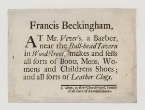 Schuhmacher, Francis Beckingham, Visitenkarte