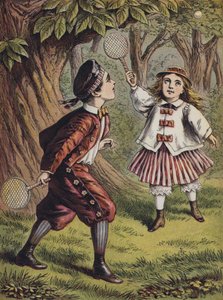 Junge und Mädchen spielen mit Schläger und Ball von English School
