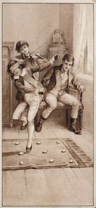 Junge spielt ein Spiel, bei dem er versucht, blindlings nicht auf Eier zu treten