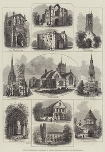 Britische Archäologische Vereinigung in Wisbech, Skizzen von Orten in der Umgebung (Gravur) von English School