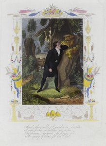 Britische Valentinskarte mit einem Bild eines verzweifelten Mannes, der an einem Baumstamm steht von English School