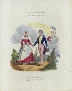 Britische Valentinskarte mit einem Bild eines Mannes und einer Frau, die sich an den Händen halten von English School