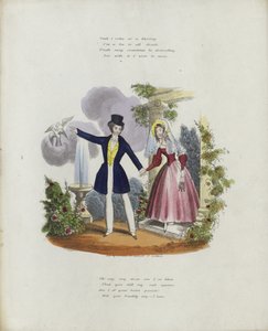 Britische Valentinskarte mit einem Bild eines Mannes und einer Frau, die sich an den Händen halten von English School