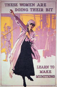 Britisches Plakat des Ersten Weltkriegs, um Frauen zu ermutigen, in Munitionsfabriken zu arbeiten, ca.1914-18