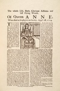 Flugblatt veröffentlicht zum Tod von Königin Anne, am Sonntag, den 1. August 1714