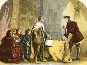 Buckingham fleht Richard, Herzog von Gloucester, an, die Krone anzunehmen von English School