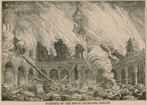 Brand der Royal Exchange, London, in der Nacht des 10. Januar 1838 von English School