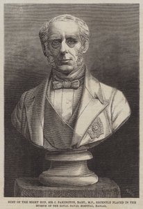 Büste des ehrenwerten Sir J. Pakington, Baronet, MP, kürzlich im Museum des Royal Naval Hospital, Haslar, aufgestellt (Stich) von English School