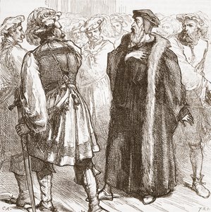 Calvin vor seinen Feinden im Rat, Illustration aus Die Geschichte des Protestantismus von James Aitken Wylie, veröffentlicht 1878