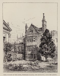 Cambridge: Oriel-Fenster der Lodge, Pembroke College, jetzt zerstört, vom Garten aus von English School