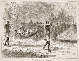 Camerons Expedition - ein lahmer Tag, Illustration aus der Bildausgabe des Lebens und der Entdeckungen von David Livingstone von J. Ewing Richie, veröffentlicht von A. Fullarton & Co., 1876