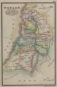 Kanaan, zeigt die relative Lage der Zuteilungen an die Stämme Israels, angepasst an die Bücher der Richter und Samuel (farbige Gravur) von English School
