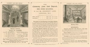 Werbekarte für die Chancery Lane Safe Deposit, 61-62 Chancery Lane, London