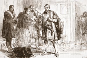 Kardinal de Tournon liest Franz I. das protestantische Plakat vor, Illustration aus Die Geschichte des Protestantismus von James Aitken Wylie, veröffentlicht 1878