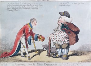 Karikatur, die Napoleon zur Zeit der Proklamation Napoleons zum Kaiser am 18. Mai 1804 verspottet, 9. Juli 1804 von English School