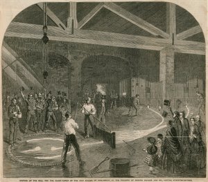 Das Gießen der großen Glocke für den Clock Tower des neuen Parlamentshauses von English School