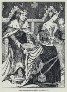 Caxton präsentiert sein erstes Buch König Edward IV. (Lithographie) von English School