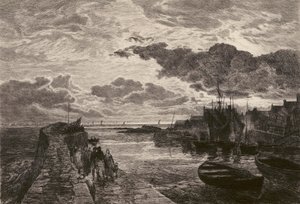 Cellardyke Hafen, geätzt von Chauvel, nach Sam Bough