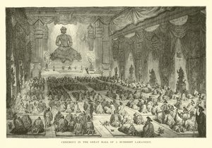 Zeremonie in der großen Halle eines buddhistischen Lamassery