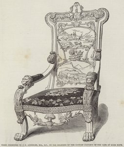 Stuhl, überreicht an C. B. Adderley, Esquire, MP, von den Kolonisten der östlichen Provinz des Kaps der Guten Hoffnung (Stich) von English School