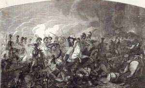 Angriff der schweren Brigade von Lord Somerset bei Waterloo und totale Niederlage der französischen Armee, Illustration aus 