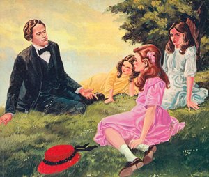 Charles Lutwidge Dodgson erzählt Geschichten Alice Liddell und ihren zwei Schwestern