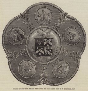 Getriebener silbervergoldeter Schild, präsentiert an den ehrenwerten E P Bouverie, MP (Gravur) von English School