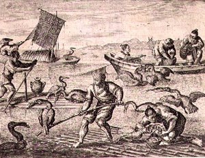 Chinesische Fischer, die Kormorane zum Fischfang verwenden, Illustration aus einer Beschreibung von Botschaften nach China von English School