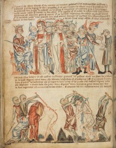 Christus vor Herodes und vor Pilatus; Herodes wäscht seine Hände; die Geißelung Christi, Add. 47682, f.30v, ca. 1320-30