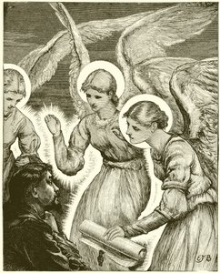 Christ und die Engel. Siehe, drei leuchtende kamen zu ihm und begrüßten ihn