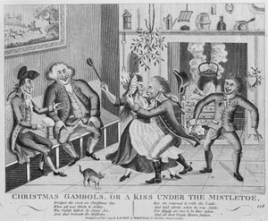 Weihnachtsspiele oder ein Kuss unter dem Mistelzweig, 1794 (Gravur) von English School