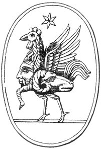 Klassisches griechisches Juwel in Form von Pan, verbunden mit einem Hahn, einem Widder und der Sonne von English School
