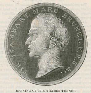 Münze, die zur Zeit der Eröffnung des Thames-Tunnels ausgegeben wurde von English School