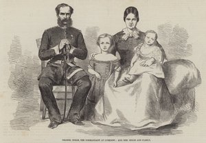 Oberst Inglis, der Kommandant in Lucknow, und Mrs. Inglis und Familie (Stich) von English School