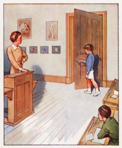 Befehle: Gehe zur Tür und schließe sie von English School