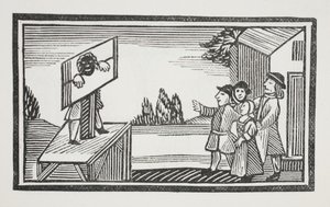 Verurteilt, eine Stunde oder länger im Pranger zu stehen, Illustration aus Chap-books des achtzehnten Jahrhunderts von John Ashton, veröffentlicht 1882 von English School