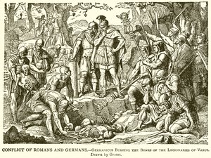 Konflikt zwischen Römern und Germanen.--Germanicus begräbt die Knochen der Legionäre des Varus