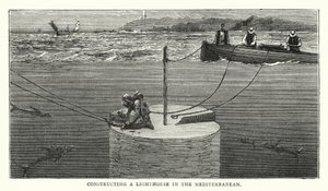 Bau eines Leuchtturms im Mittelmeer