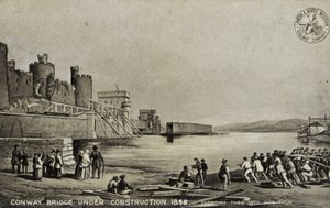 Conway-Brücke im Bau, 1848 von English School