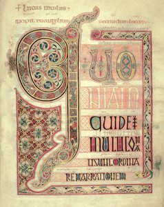 Incipit-Seite zum Evangelium des Heiligen Lukas, aus den Lindisfarne Gospels von English School