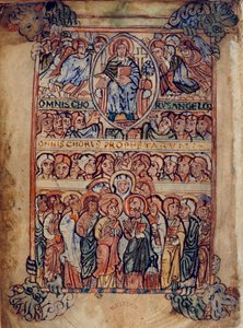 Christus in Majestät umgeben von den Werkzeugen der Passion und Chören von Engeln und Propheten, Illustration aus dem 