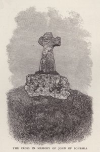 Kreuz zum Gedenken an König Johann von Böhmen, der in der französischen Armee in der Schlacht von Crecy, Hundertjähriger Krieg, getötet wurde von English School