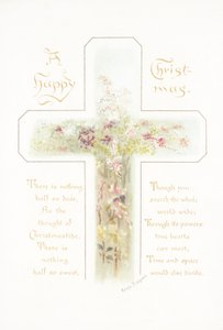 Kreuz mit Blumen, Weihnachtskarte von English School