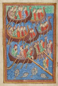 Dänen unter Hinguar und Hubba landen in Britannien, aus der Miscellany über das Leben von St. Edmund, Bury St Edmunds, ca. 1130 von English School