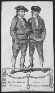 David Brown Dignam und George Barrington, Illustration aus dem London Magazine, Mai 1777 von English School