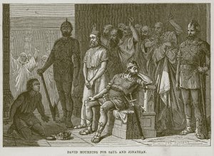 David trauert um Saul und Jonathan, Illustration aus der Kinderbibel, ca. 1880 von English School