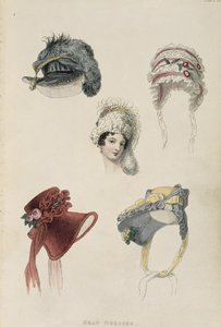 Tageshüte, Modeplatte aus Ackermanns Repository of Arts
