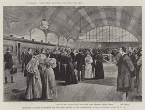 Abreise von Königin Wilhelmina und der Königin-Regentin der Niederlande, Szene am Victoria-Bahnhof am 9. Mai