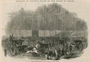 Einreichung von Eisenbahnplänen beim Board of Trade: Büro des Board of Trade - Szene am Sonntagabend von English School