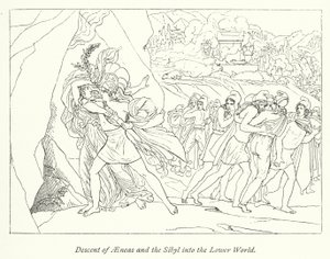 Abstieg von Aeneas und der Sibylle in die Unterwelt von English School